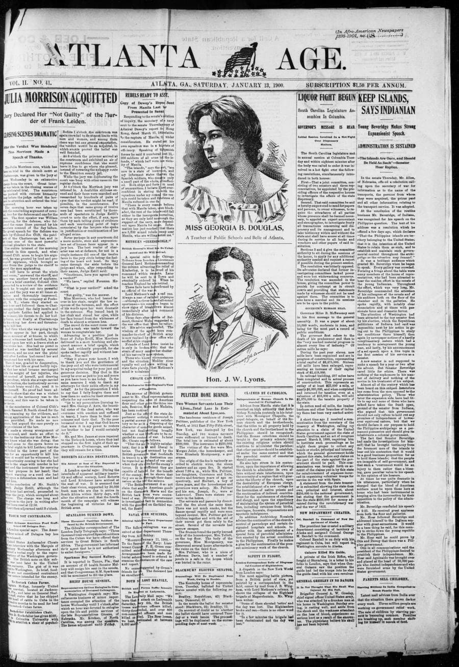 Front page of The Atlanta Age, January 13, 1900
