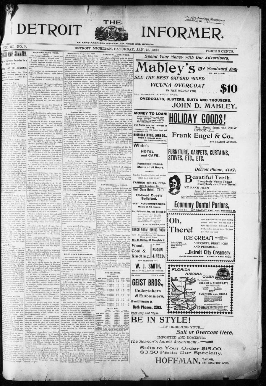 Front page of The Detroit Informer, January 13, 1900