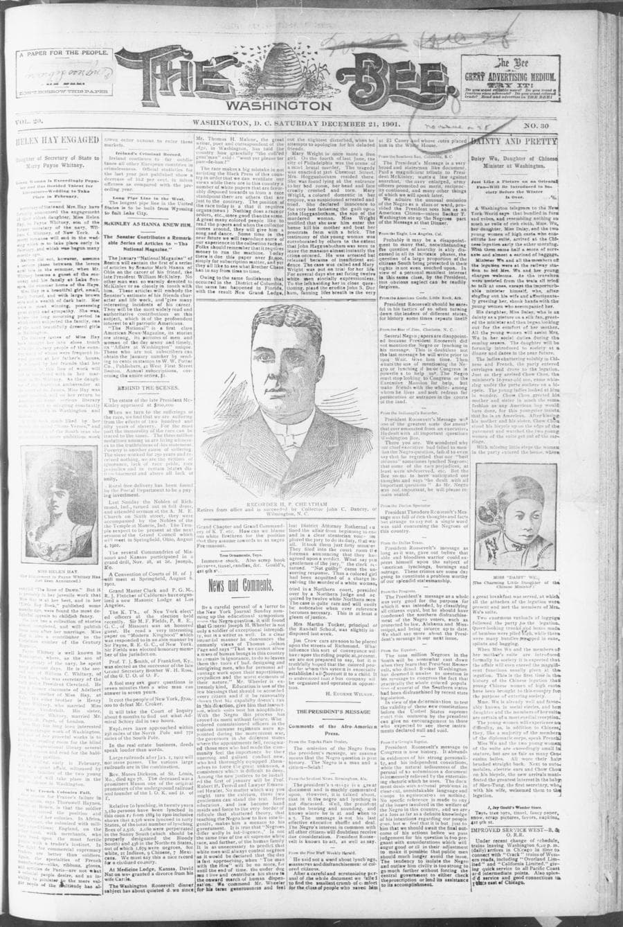 Front page of The Washington Bee, Washington, December 21, 1901